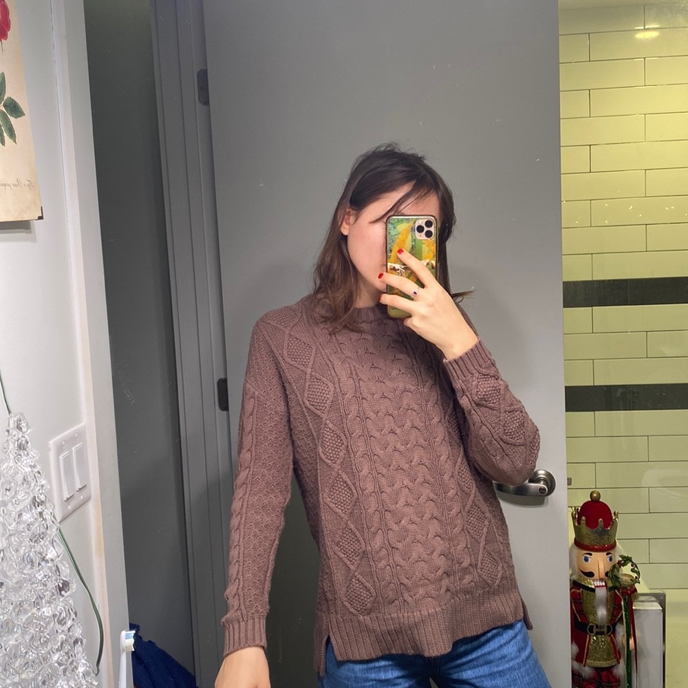 Cable Knit Sweater with Elbow Patches
